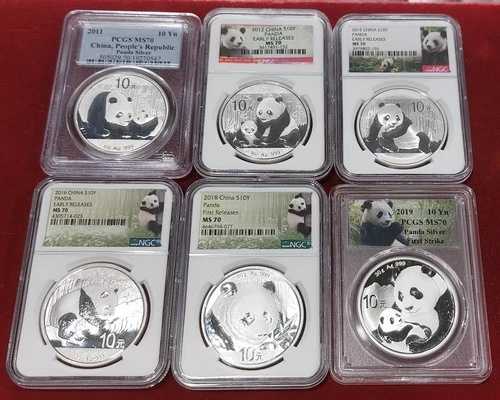2011 2012 2015 2016 2018 2019 中国 パーフェクト シルバー パンダ 6枚セット PCGS NGC MS70