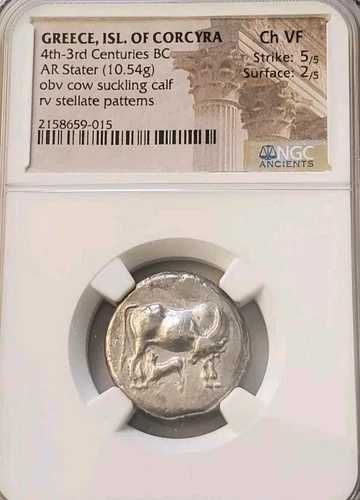 コルキュラ牛と子牛のスタテル NGC CH VF 古代銀貨