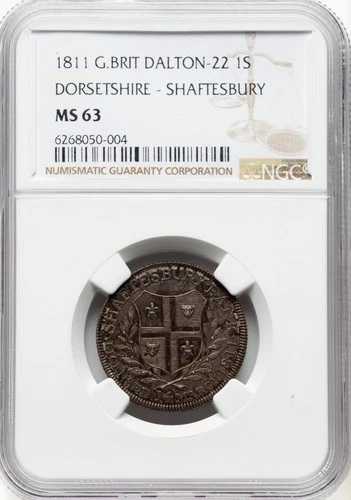 英国 - 1811年 ドーセットシャー - 銀製「シャフツベリー銀行」シリングトークン - NGC MS63