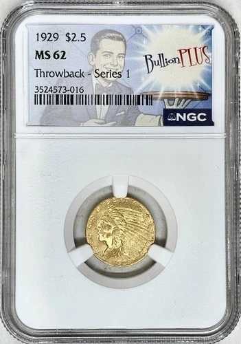 1929年 インディアンヘッド 2.5ドル金貨 クォーターイーグル NGC MS62 187,000円