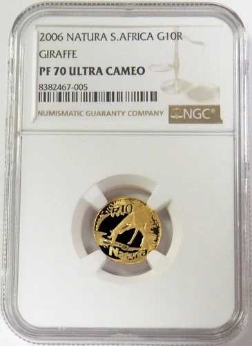 2006年 ゴールド 南アフリカ キリン 10ランド ナチュラル 1/10オンス NGC プルーフ 70 ウルトラカメオ