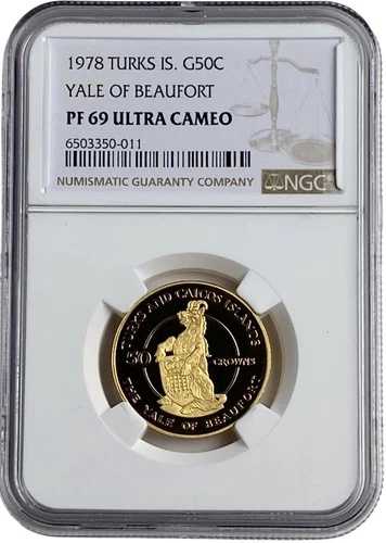 1978年 イェール・オブ・ボーフォート タークス・カイコス諸島 金貨 50クラウン プルーフコイン NGC PF 69 UC