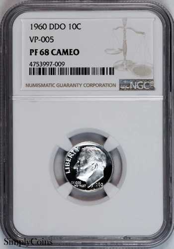1960 DDO VP-005 ルーズベルト ダイム プルーフ NGC PF68 CAMEO CAM ダブルダイ 表面 PR68
