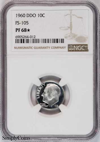 1960年 DDO FS-105 ルーズベルト ダイム ~ NGC PF68 * STAR ~ ダブルダイ 表面プルーフ