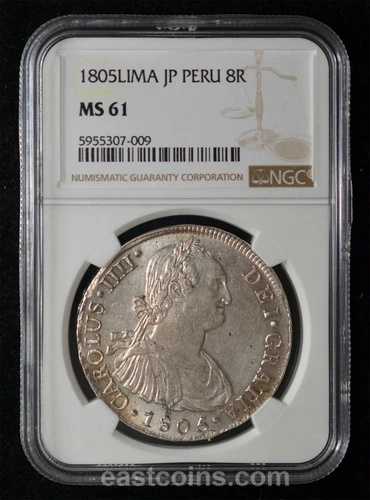 NGC MS61 1805-LIMA JP ペルー 銀 8レアル