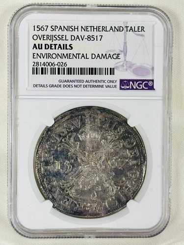 スペイン語 オランダ 1567 Taler NGC AU 詳細 - Overijssel Dav-8517
