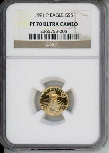 1991-P $5 ゴールド イーグル 1/10 オンス G$5 NGC PF70 PF-70 プルーフ PR70 カメオ 希少!!