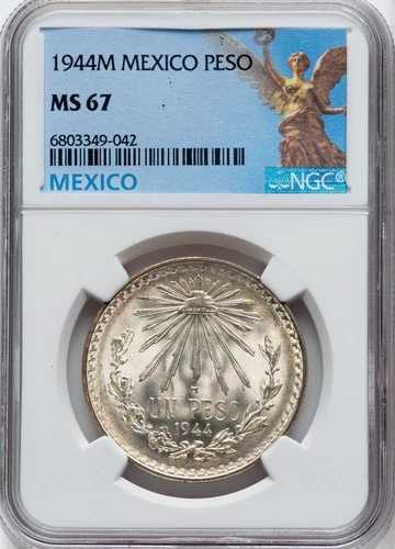 メキシコ 1944 M - 1ペソ - NGC MS67 - 見事な宝石標本