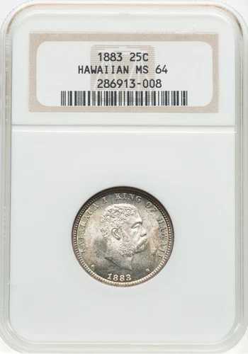 ハワイ カラカウア I 1883年 25セント硬貨 未流通 NGC MS64認定