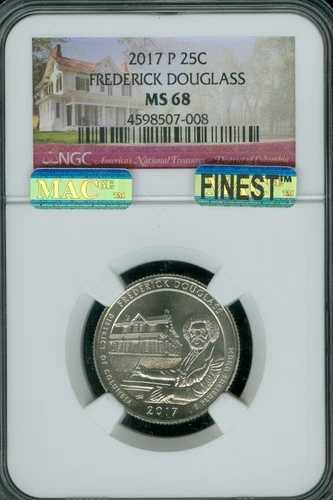 2017 P フレデリック ダグラス クォーター NGC MS68 MAC 最高級 & スポットレス ポップ 6 。