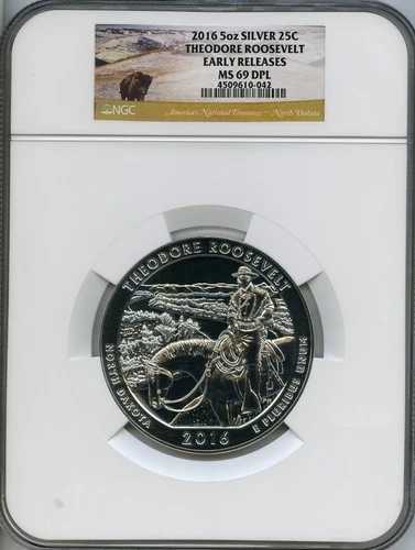 2016年 ルーズベルト 5オンス シルバー ラウンド NGC MS69 DPL - 早期リリース - ラージホルダー