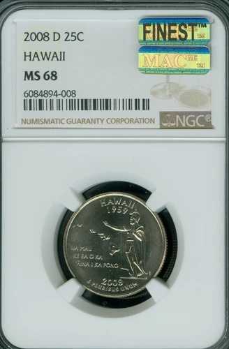2008 D ハワイ クォーター NGC MS68 MAC 最高級ビジネス＆スポットレス レア POP 5 *
