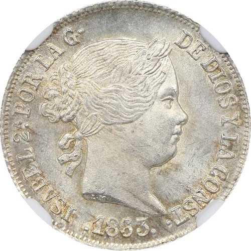 スペイン 1863S 2レアル イサベル2世 NGC MS64