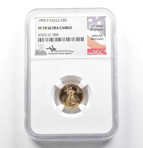 1993-P 5ドル アメリカン ゴールド イーグル メルカンティ 1/10オンス PF70 UCAM NGC *0091