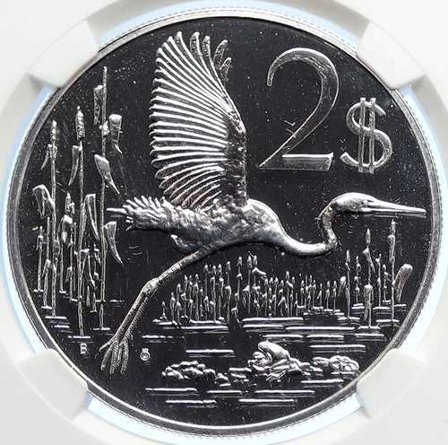 1972年 ケイマン諸島 プルーフ シルバー 2ドルコイン オオアオサギ 鳥 NGC i106280