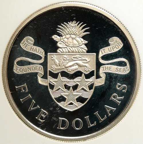 1974年 ケイマン諸島 エリザベス2世 ヴィンテージ プルーフ 5ドル銀貨 NGC i99635