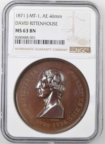 1871年 デイヴィッド・リッテンハウス・メダル ウィリアム・バーバー作 ジュリアン MT-1 ブロンズ NGC MS-63 BN｜WORLD RESOURCE【QUEEN店】