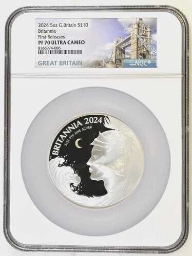 2024年 イギリス 10ポンド ブリタニア 5オンス シルバー プルーフ NGC PF70 FR 箱付き ????