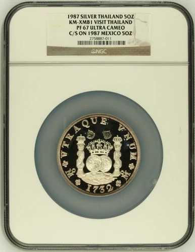 1987年 メキシコ 銀貨 5オンス 貨幣収集コンベンション タイマーク NGC PF67UC 希少
