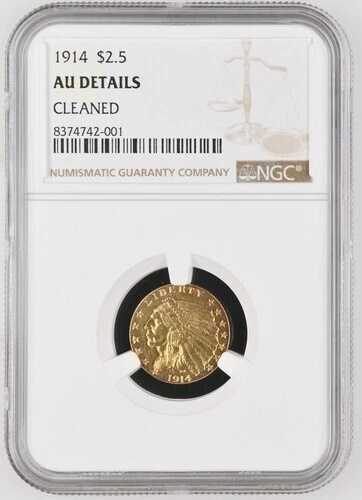 1914年 $2.50 インディアンヘッド ゴールド クォーターイーグル NGC AU 詳細 - クリーニング済み