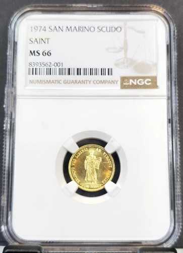 1974年 サンマリノ ゴールド 1スクード 貨幣鋳造再開 NGC MS 66 希少宝石 BU|WORLD RESOURCE【QUEEN店】