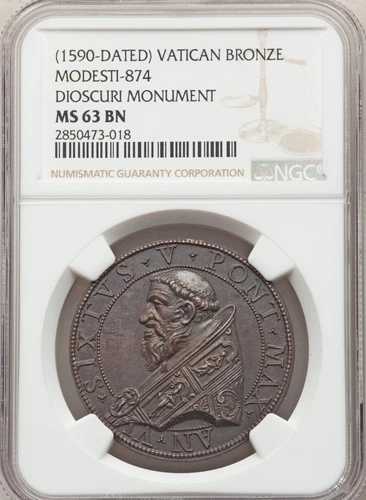 1590年 バチカン - 教皇シクストゥス5世 - 青銅メダル - Modesti-874 - NGC MS 63BN|WORLD RESOURCE【QUEEN店】