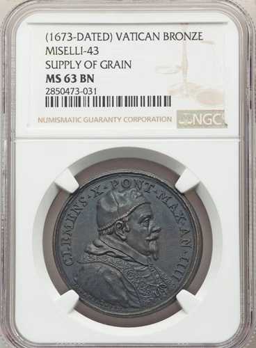 1673年 バチカン - 教皇クレメンス10世 - ブロンズメダル - 穀物の供給 - NGC MS63BN|WORLD RESOURCE【QUEEN店】