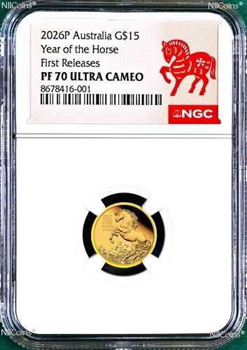 2026年 オーストラリア プルーフゴールド 15ドル 旧暦 午年 NGC PF70 1/10オンス コイン FR｜WORLD RESOURCE【QUEEN店】