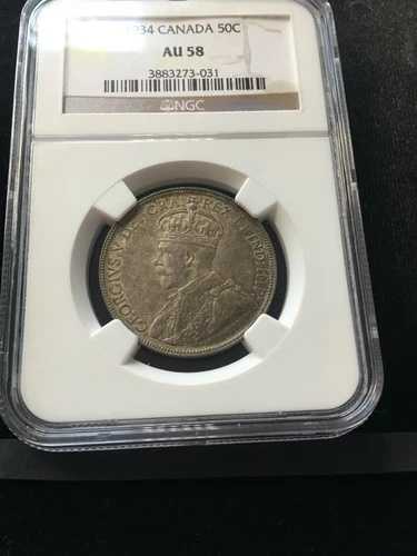1934年 NGC認定 カナダ銀貨 50セント、**AU-58** #031