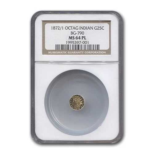 1872/1 インド八角形 25セント金貨 MS-64 NGC (PL, BG-790)
