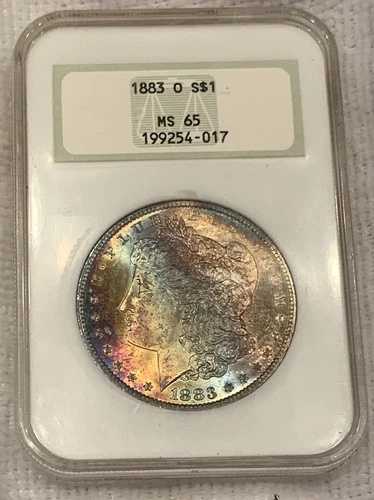 1883 O モーガン シルバー ダラー NGC MS65 レインボー ジェム Bu オールド ファット ホルダー Ogh スター