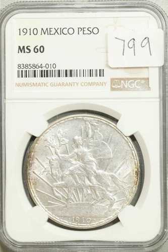 1910年 メキシコ シルバー ペソ カバリート NGC MS 60 UNC 未流通 #4-010