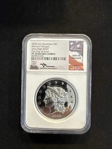 2026年 $2 アセンション島 - マーカンティ・モルガン 2オンス シルバー NGC ジェムプルーフ