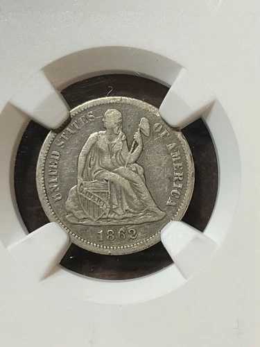 NGC VF30 1862 S 着席リバティダイム 美しいオリジナル希少年号