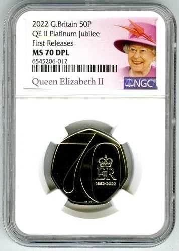 2022年 イギリス 50ペンス NGC MS70 DPL QEII エリザベス女王 プラチナ ジュビリー FR