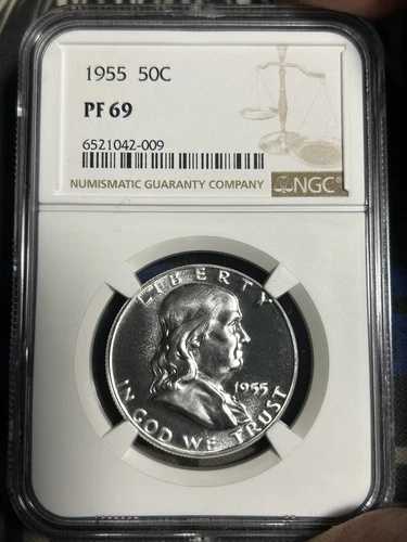1955年 フランクリンハーフ NGC PF 69 * プレミアム標本！ - NGC価格ガイド $900+ *