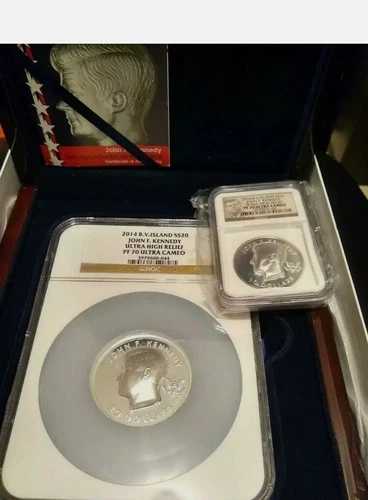 2014 BVアイランド ジョン・F・ケネディ銀貨（6オンス）20ドル/4オンス、10ドル/2オンス、NGC PF70付き