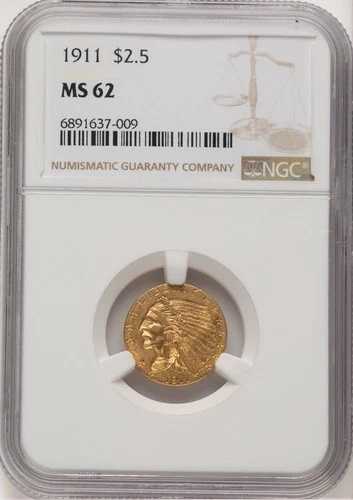 1911年インディアンヘッド 2.5ドル クォーターイーグルゴールド NGC MS62