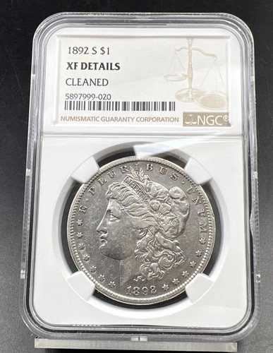 1892年 S モルガン銀貨 - NGC EF XF 詳細クリーニング済み、外観良好、セミキー日付