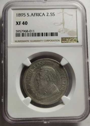 1895年 南アフリカ 銀貨 2.5 2.5シリング NGCグレード XF-40、希少コイン 5A