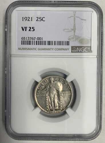 1921年スタンディングリバティクォーター、VF25 NGC (6433)
