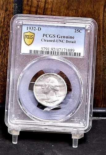 1932年-D ワシントン クォーター - PCGS 不明詳細、クリーニング済みプラスチック破損あり (#58404-L)