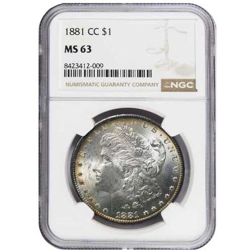 1881-CC 1ドル モルガン銀貨 NGC MS63