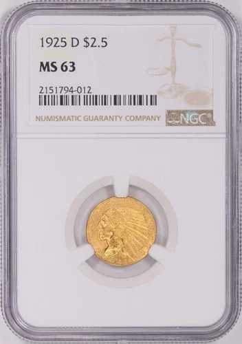 1925-D インディアンヘッドクォーターイーグル 2.5ドル金貨 NGC MS63