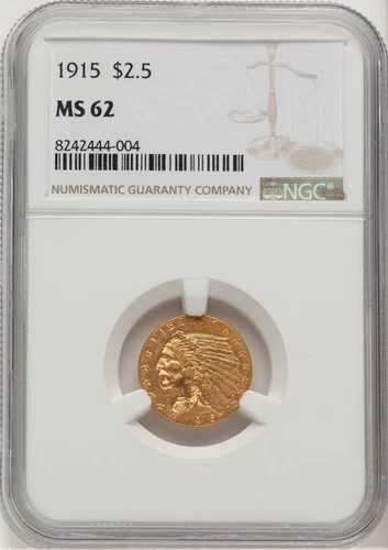 1915年インディアンヘッド 2.5ドル クォーターイーグルゴールド NGC MS62