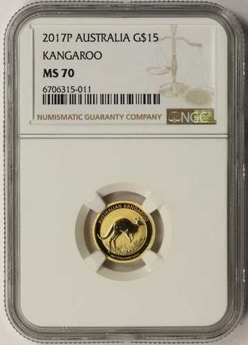 2017 P オーストラリア カンガルー 1/10オンス .9999 ゴールド $15 MS 70 NGC