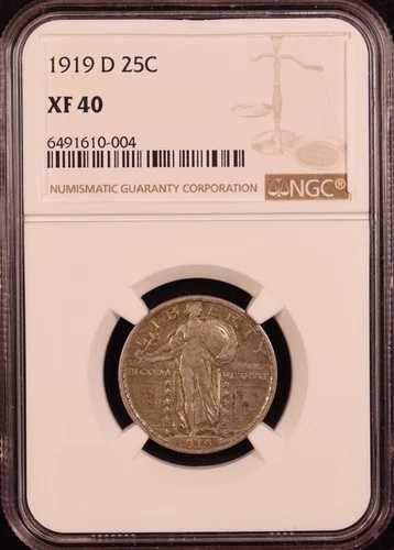 1919-D スタンディング・リバティ・クォーター - NGC XF40 - 希少なキーデート！ナイスチョイス・オリジナル！