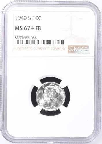 1940年 S マーキュリーダイム NGC MS-67+ FB