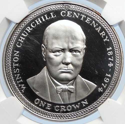 1974年 マン島 エリザベス2世 ウィンストン・チャーチル PF シルバークラウンコイン NGC i105879
