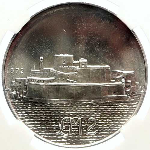 1972年 マルタ サンアンジェロ砦 オールドヴィンテージ 純正銀貨 2ポンド NGC i99388